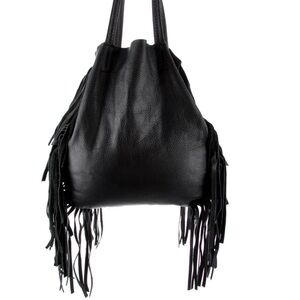 Cleobella Black Leather Hobo Bag with Fringe